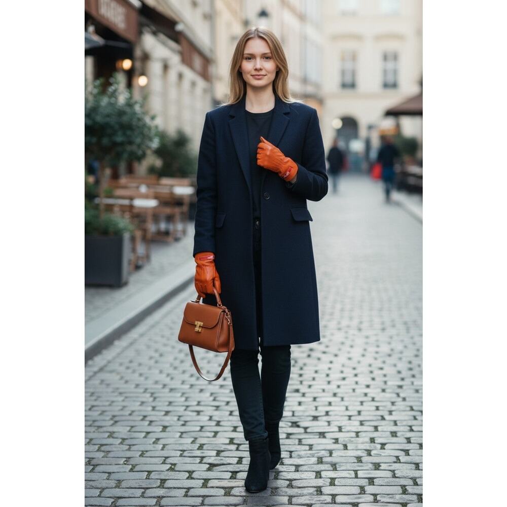 Hermès lambskin leather logo printed gloves 8 sz - Picture 4 of 5